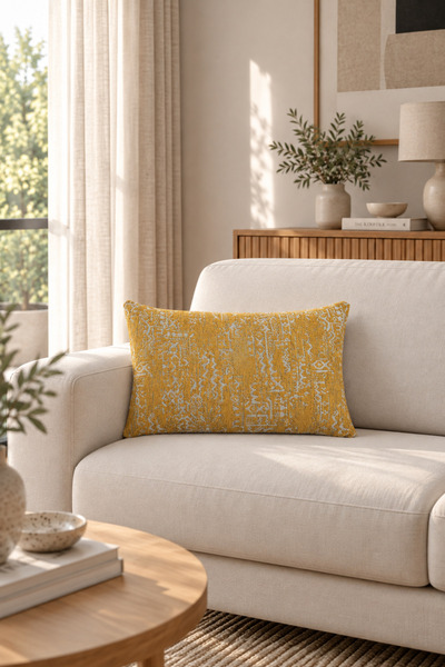 Aztek Bohem Dokuma Kırlent Kılıfı - Hardal - 40x60 cm
