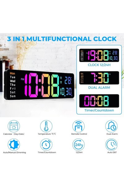 OEM Ceas de perete digital de 33 cm cu telecomandă, afișaj LED mare