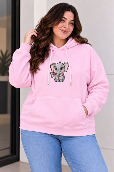 Rubonia Women's Plus Size Oversize Elephant Print Hooded Sweatshirt 3 Thread ...