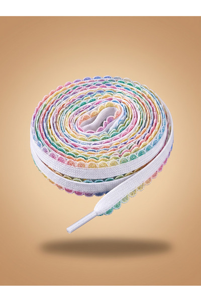 Beyaz Gökkuşağı Renkli Kenar Detaylı Ayakkabı Bağcığı 120 Cm