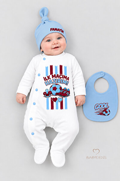 BABYDEN'S 3-Piece Baby Romper Set 100% Cotton Fan-Themed Burgundy Blue “I'M R...