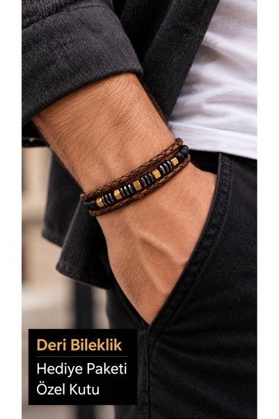 HER ŞEY NOTA www.herseynota.com Dorevian Earthbead Brown Leather Men's Bracel...