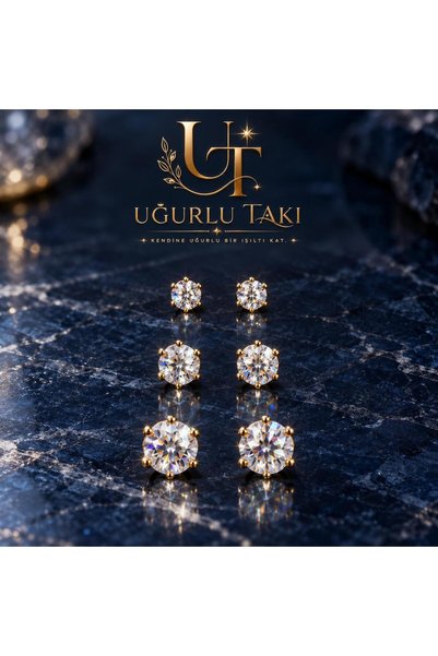 Genel Markalar 6'lı Gold Renk Zirkon Taşlı Kadın Küpe