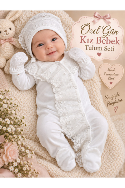 ÖZEL GÜN KIZ BEBE TULUM GENİŞ FİSTO VE ÇITÇIT DETAYLI MEVLÜTLÜK TULUM SETİ BEBE TAKIMI