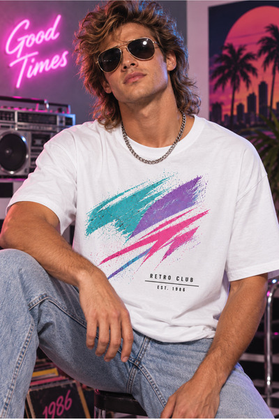 Moda Minimo Unisex Oversize 80S T-Shirt Short Sleeve Crew Neck Cotton Combed T-Shirt Colorful Printed Oversize Summer T-Shirt