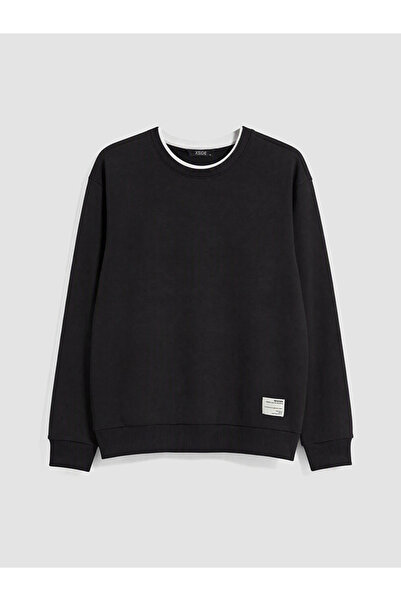 LC Waikiki Siyah Bisiklet Yaka Erkek Kalın Sweatshirt