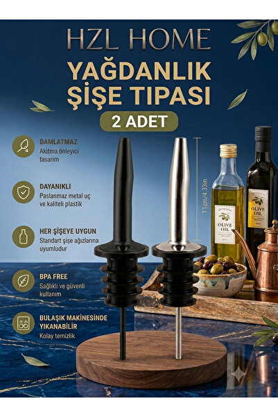 HZL HOME Paslanmaz Metal Yağdanlık Ucu Damlatmaz Şişe Tıpası 2 Adet