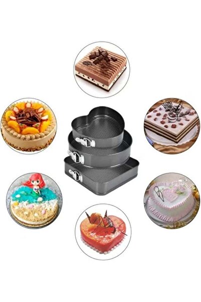 Generic 3 Pcs Springform Cake Pan Set with Quick Release Latch, Round, Heart,...