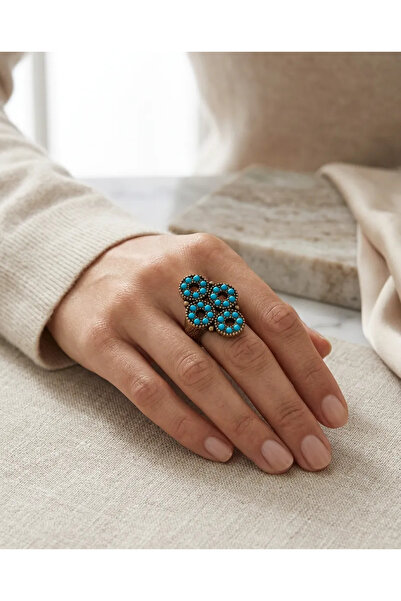 Dorvina Bronze Women's Ring Authentic Copper Jewelry Mini Turquoise Worked Ha...