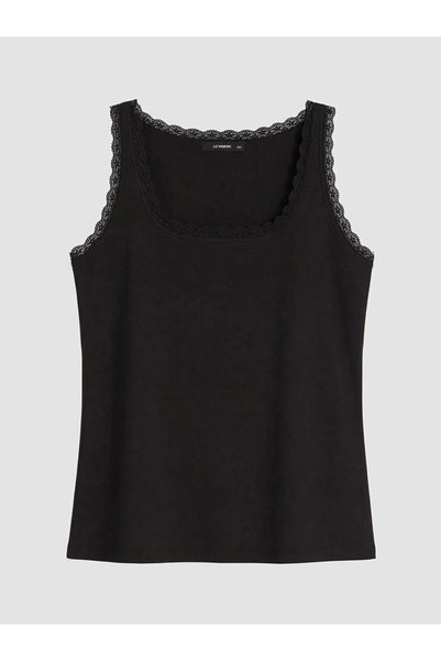 LC Waikiki Black Plus Size Women's Undershirt with Lace Detail