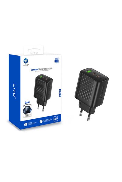 Lito Încărcător de rețea (LC25), 2x Type-C, Ieșire USB, PD65W, GaN, PC ignifu...