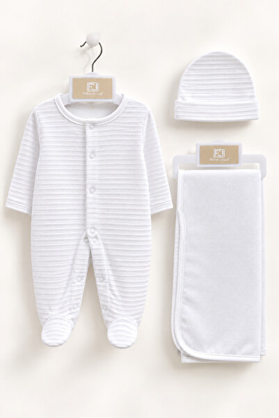 Baby Gift طقم مواليد 3 قطع أفرول كم طويل مع طاقية وكوفلة