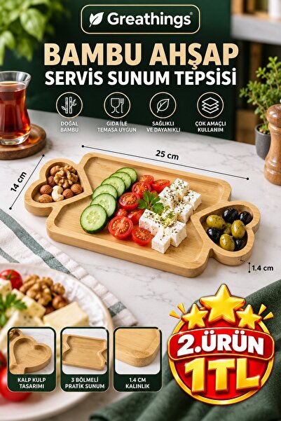 Greathings 25X14X1.4 cm 3-Compartment Wooden Bamboo Serving Presentation Boar...