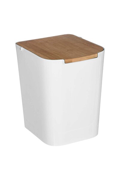 FİVE Coș de gunoi cu capac din bambus 5L, Alb - Natureo