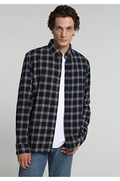 Colin's Regular Fit Shirt Neck Ekoseli Erkek Lacivert Uzun Kol Gömlek