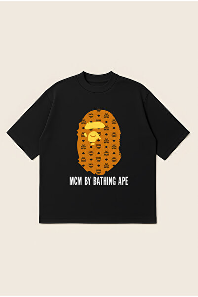 Moon Dancer Tricou unisex Bape x MCM Collab, imprimat, supradimensionat, croi...