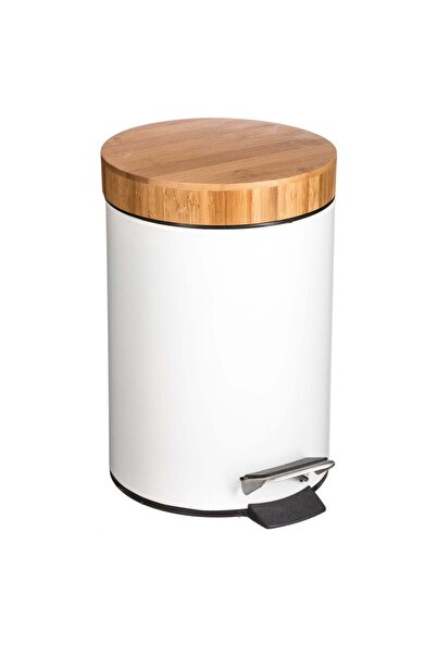 FİVE Coș de gunoi cu capac din bambus 3L, Alb - Natureo