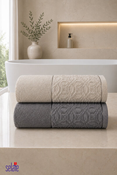 Şelale Sare 2'li 70x140 cm | %100 Pamuk | Banyo Hamam Spa Havlusu | Kısmi Kad...