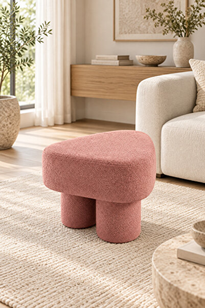 MEFAKS TEKSTİL 3 Ayak Boru Formlu Üçgen Puf Bukle Kumaş Pembe