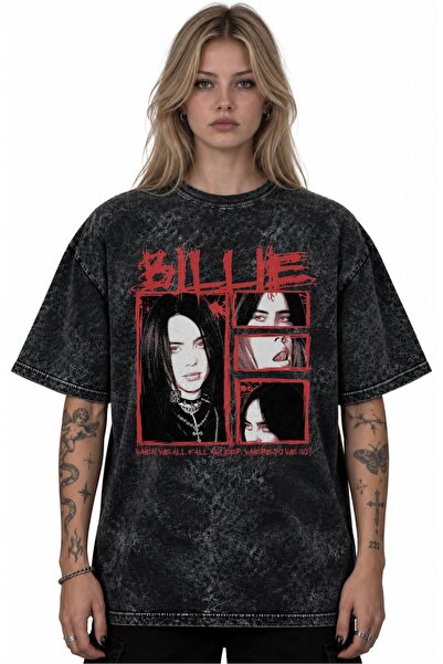SEVBANO Μπλουζάκι Billie Eilish Singer με στάμπα Unisex Oversize Vintage Retr...