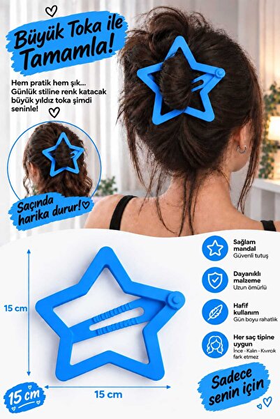 ACT E-COMMERCE Yıldız Desenli Toka – Big Hair Clip 15 Cm (Mavi)