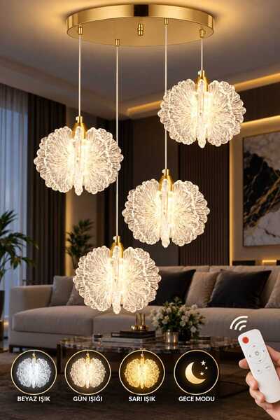 tavion lighting bianca 4lü avize 3 rek led ısıklı kumandalı salon oturma odas...