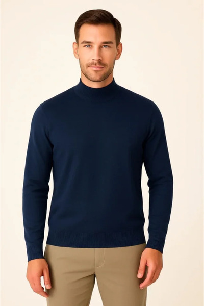 MYSSHOES Men's Half Turtleneck Knitwear Sweater Soft Textured Cotton Fine Wea...