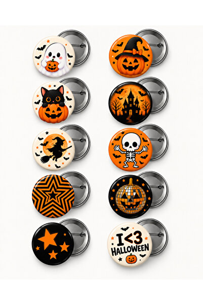 Tasarım Minikutunuz Halloween Cadılar Bayramı 10’lu Rozet Seti 44 mm – İğneli...