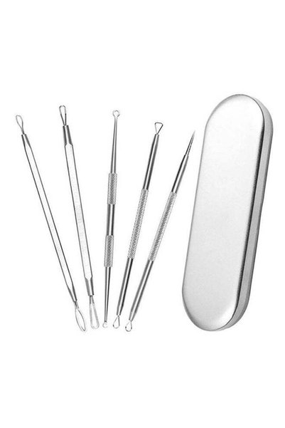 ADVcer 5-Piece Antibacterial Facial Extraction Tool Set With Carrying Case Silver