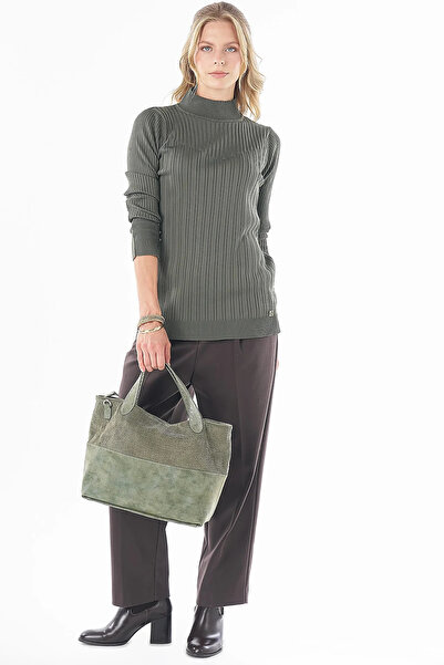 Kayra Half Turtleneck Ribbed Knit Sweater Khaki