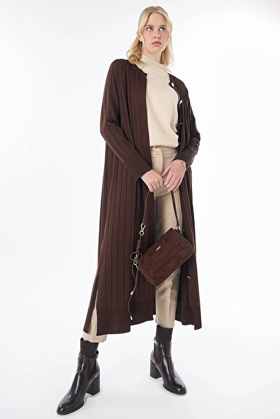 Kayra Long Knitwear Cardigan Dark Brown