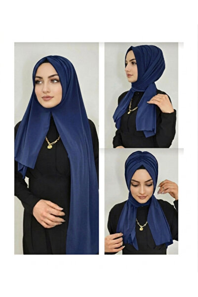 AHRAR tesettür Women's Practical Drawstring Ready-Made Hijab in Navy Blue