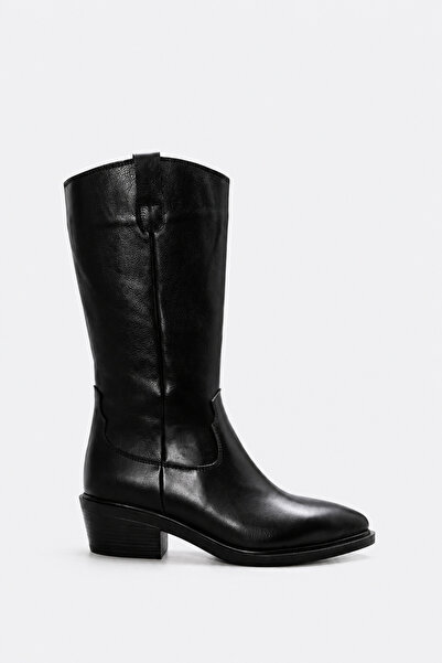 FAST STEP Genuine Leather Black Women's Below the Knee Boots 275Sza2027-24