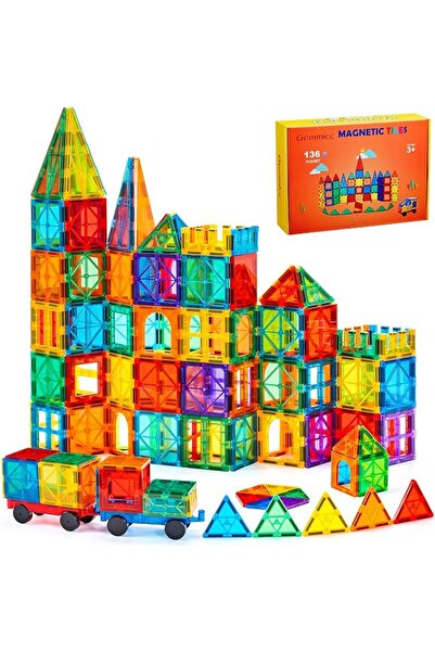 GEMMICC Magnetic Tiles, Deluxe 136 PCS Building Blocks Magnet Toys for Kids,3...