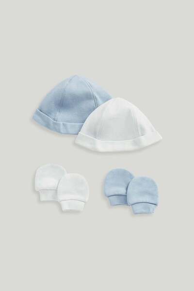 MOTHERCARE 2 Pack Cotton Baby Hat and Mitts Set
