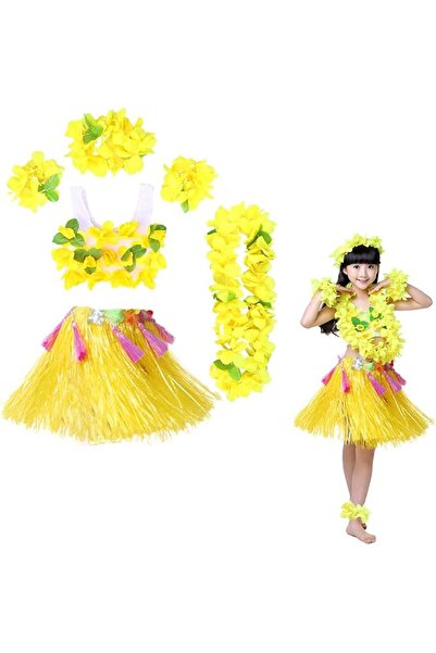 SYOSI Hawaii Grass Skirt Yellow Performance Costume Set for Girls Tropical Be...