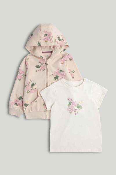 MOTHERCARE طقم هودي بسحاب وتي شيرت بنقشة زهور