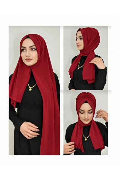 AHRAR tesettür Women's Practical Drawstring Ready-Made Hijab Scarf in Red