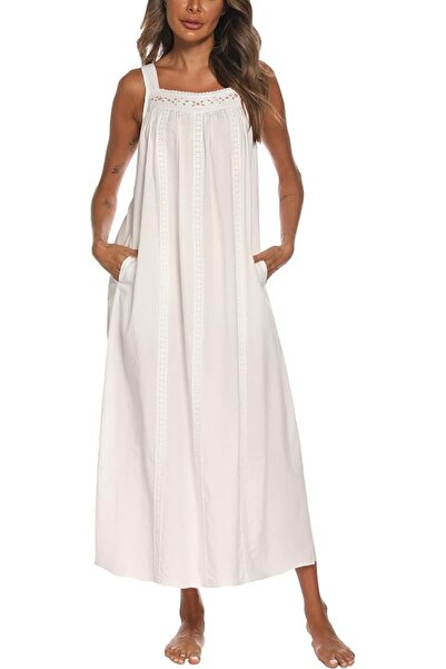 GENERAL YOZLY Cotton Nightgowns for Women Embroidery Sleeveless Night Gown wi...