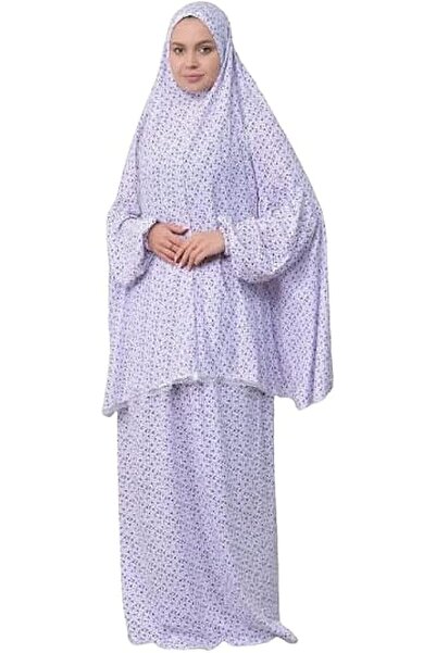 Generic بدلة صلاة إسلامية طويلة من قطعتين مع تنورة وغطاء رأس، مرنة وسهلة الار...