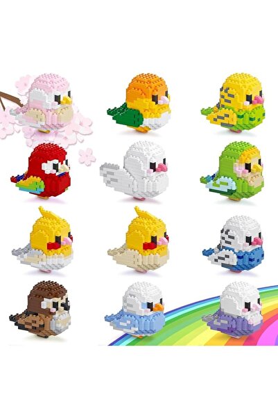 KASTWAVE Micro Mini Parrot Building Block Set, 12 Colorful Small Birds Bricks...