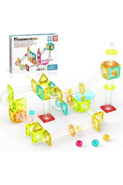 PicassoTiles Magnet Tiles Building Block Travel Size Magnetic Marble Run Cons...