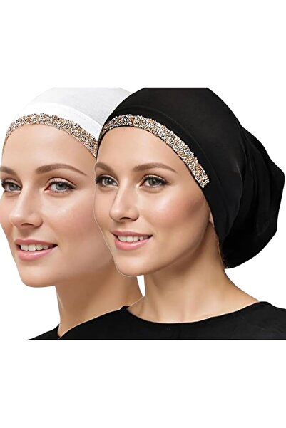 ASKIND قطعتان من قبعات الحجاب الأنبوبية المزينة بالكريستال للنساء، مجموعة من ...