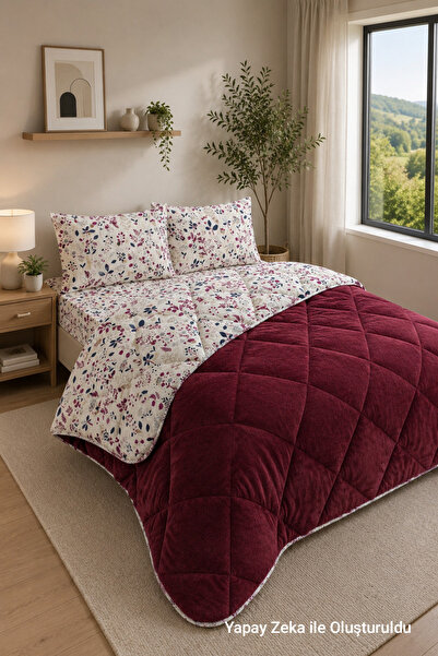 HOMENUP King Size Quilt Set Patterned Double-Sided Wellsoft Quilt with 2 Pill...