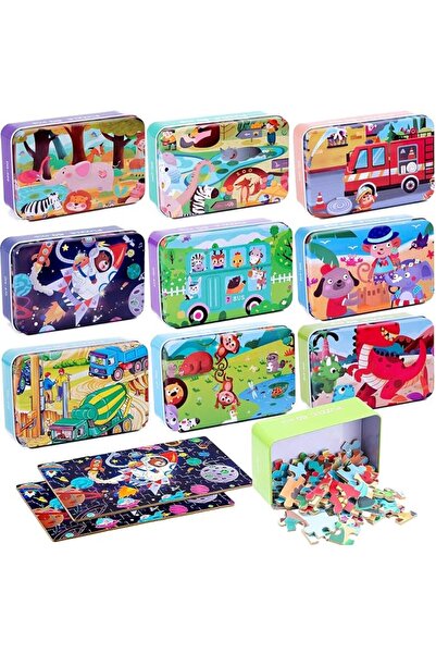 KASTWAVE 9 Boxes Party Favors Jigsaw Puzzles in Metal Box, Educational Wooden...