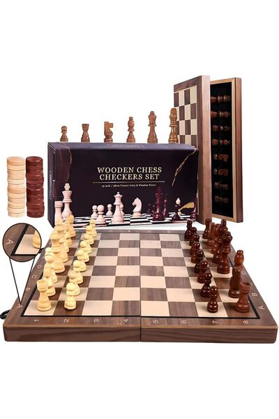 NECOMIC مجموعة شطرنج نيكومي، طقم شطرنج خشبي مغناطيسي 15 بوصة، لعبة لوحية مجدو...