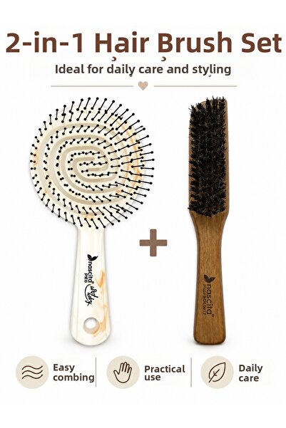 nascita Pro Three-Dimensional Oval Hairbrush - 16 White Marble+Wooden Handle ...