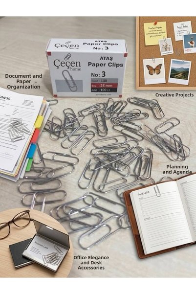 ÇEÇEN HOME (1 Pack)100 Metal Paper Clips - School and Office Type Steel Paper...