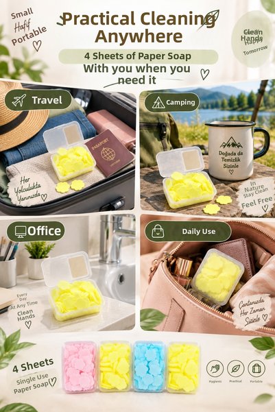 Awesomecrochet Leaf Paper Soap 4 Pieces – Disposable Portable Soap – Travel, Camping, and Daily Use