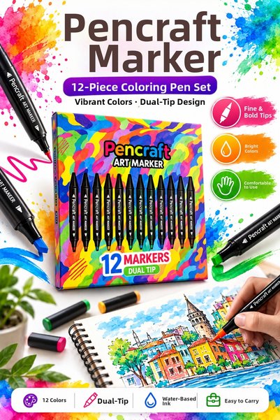 House Bird Pencraft 12-Piece Double-Ended Marker Pen + Thick-Page Proofing Painting Book Set